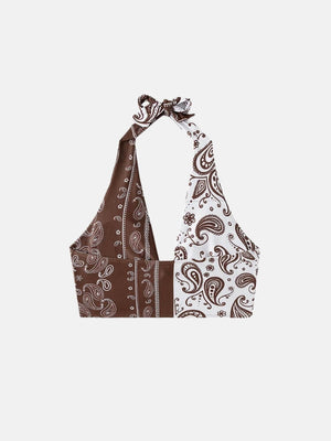 Y2K Bandana Top with tie detail, Y2K halter top styled with low rise bottoms