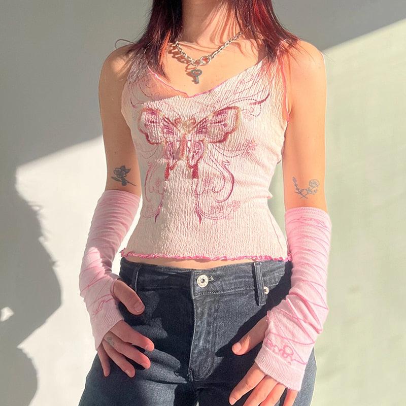 Y2K Butterfly Pink Crop Top – Mauv Studio – MAUV STUDIO®
