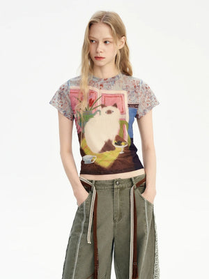 Y2K Cat Graphic Tee – MAUVSTUDIO®