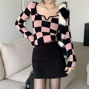 Y2K Checkered Square Neck Top – MAUVSTUDIO®