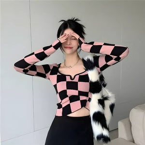 Y2K Checkered Square Neck Top – MAUVSTUDIO®