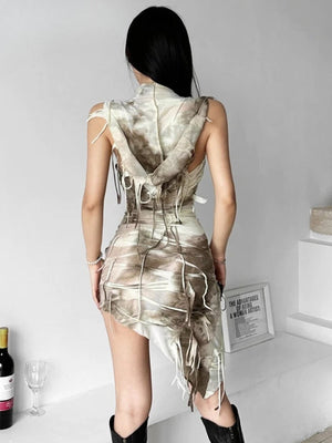 Y2K Cyber Hooded Mini Dress view 3 | MAUVSTUDIO®