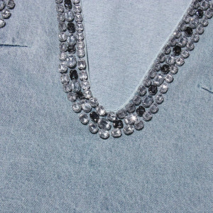Y2K Deep V Denim Mini Dress view 4 | MAUVSTUDIO®