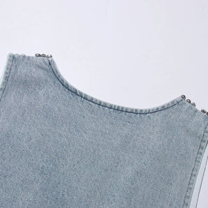 Y2K Deep V Denim Mini Dress view 5 | MAUVSTUDIO®