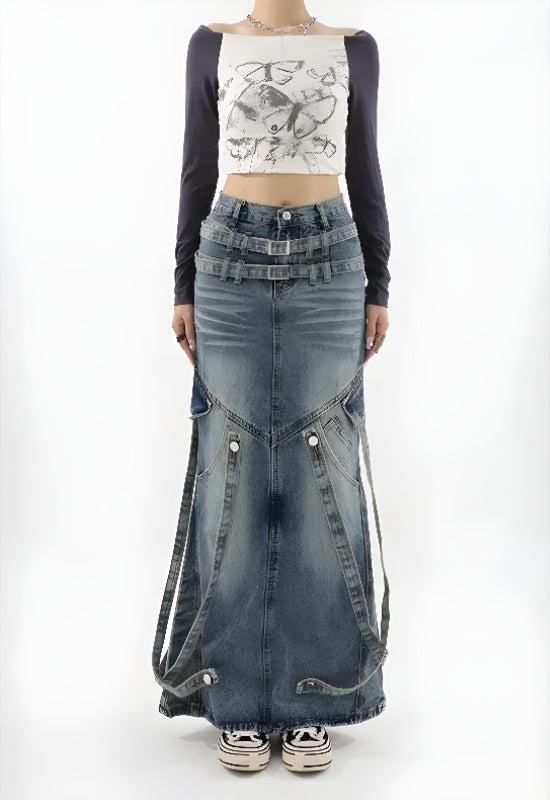 Y2K Denim Maxi Skirt - Mauv Studio – MAUV STUDIO®