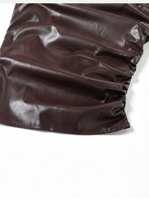 Y2K Faux Leather Top with fitted cut, Y2K tube top styled with low rise bottoms