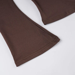 Y2K Fitted Flare Sleeve Top with ribbed knit, Y2K long sleeve top styled with low rise bottoms