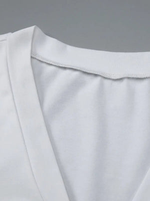 Y2K Fitted V Neck Tee with fitted cut, Y2K tee styled with low rise bottoms