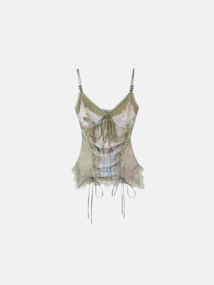 Y2K Floral Cami Top with lace trim, Y2K tube top styled with low rise bottoms