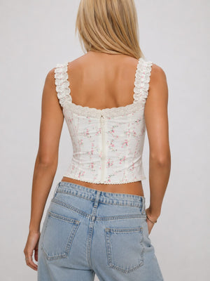 Y2K Floral Lace Trim Cami Top with lace trim, Y2K tube top styled with low rise bottoms