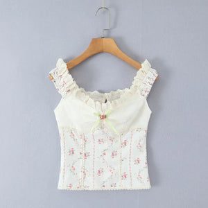 Y2K Floral Lace Trim Cami Top with lace trim, Y2K tube top styled with low rise bottoms