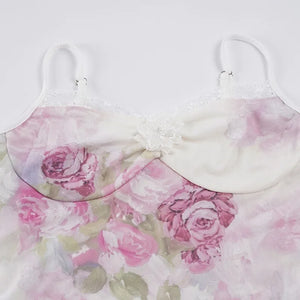 Y2K Floral Lace Trim Mesh Top with lace trim, Y2K tube top styled with low rise bottoms