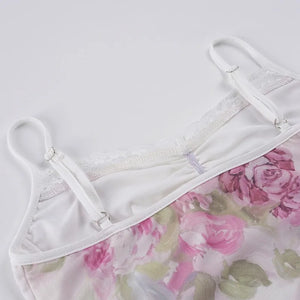 Y2K Floral Lace Trim Mesh Top with lace trim, Y2K tube top styled with low rise bottoms