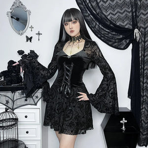 Y2K Goth Corset Lace Mini Dress view 4 | MAUVSTUDIO®