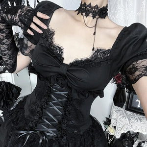 Y2K Goth Corset Layered Mini Dress view 4 | MAUVSTUDIO®