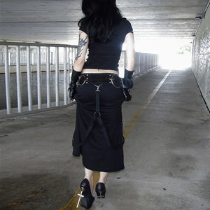 , Y2K skirt styled with a crop top