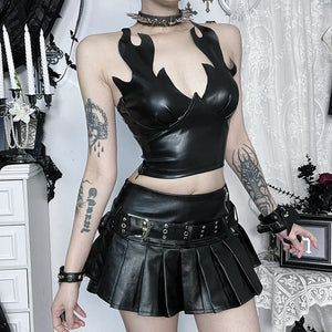 Y2K Goth Flame Crop Top with cropped cut, Y2K crop top styled with low rise bottoms