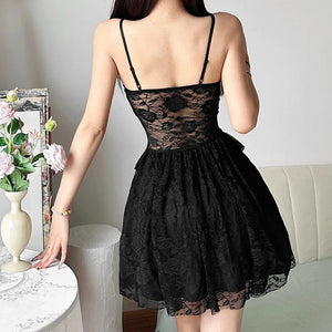 Y2K Goth Lace Corset Mini Dress view 2 | MAUVSTUDIO®
