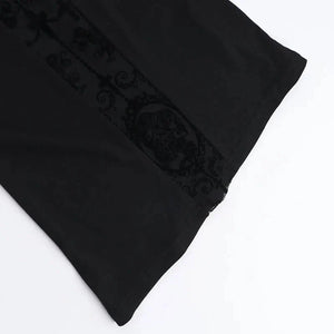 Y2K Goth Lace Cross Back Top with lace trim, Y2K long sleeve top styled with low rise bottoms