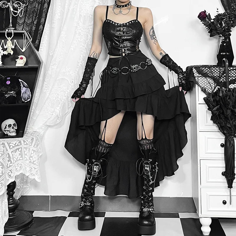 , Y2K skirt styled with a crop top
