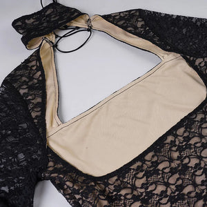 Y2K Goth Sheer Lace Mini Dress view 5 | MAUVSTUDIO®