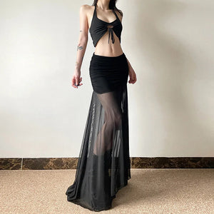 , Y2K skirt styled with a crop top
