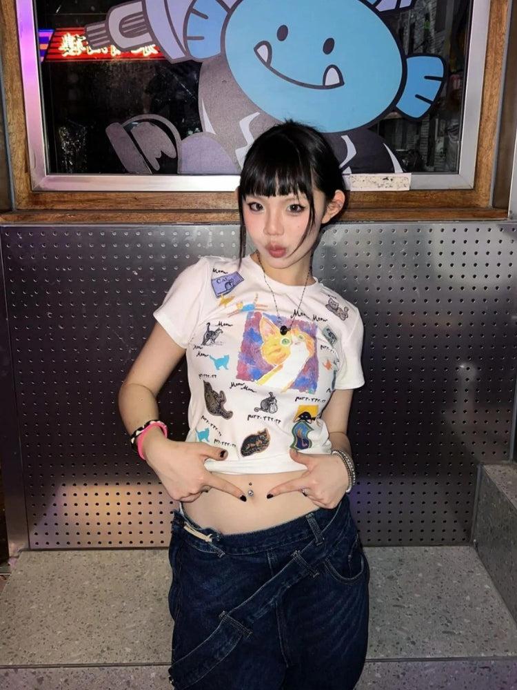 Y2K Graphic Cat Tee – MAUVSTUDIO®