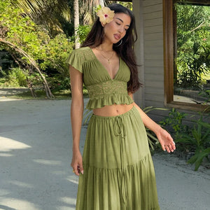 , Y2K skirt styled with a crop top