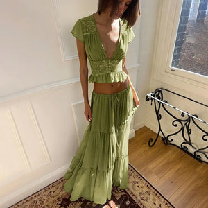 , Y2K skirt styled with a crop top