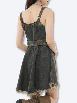 Y2K Grunge Denim Mini Dress view 3 | MAUVSTUDIO®