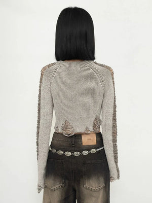 Y2K Grunge Distressed Crop Sweater