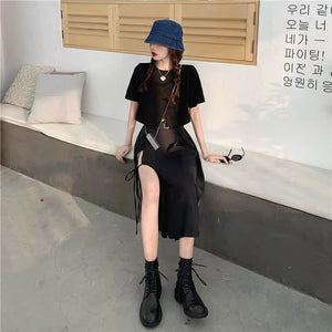 , Y2K skirt styled with a crop top