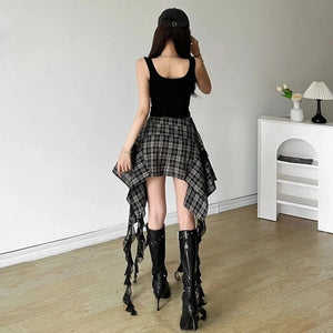 , Y2K skirt styled with a crop top