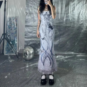 Y2K Grunge Skeleton Maxi Dress view 10 | MAUVSTUDIO®