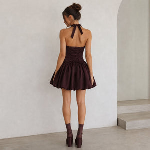 Y2K Halter Bubble Mini Dress view 2 | MAUVSTUDIO®
