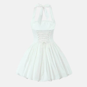 Y2K Halter Bubble Mini Dress view 4 | MAUVSTUDIO®