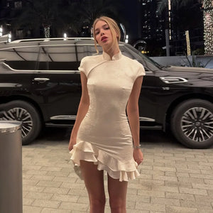 Y2K Jacquard Mini Dress view 4 | MAUVSTUDIO®
