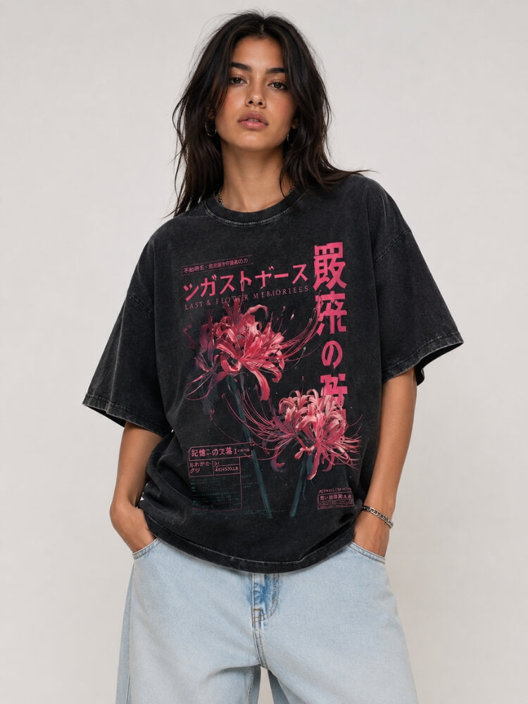 Y2K Japanese Graphic Tee with printed graphic, Y2K graphic tee styled with low rise bottoms