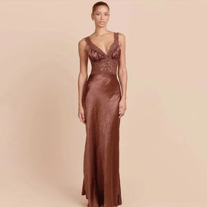 Y2K Lace Bust Satin Maxi Dress view 8 | MAUVSTUDIO®