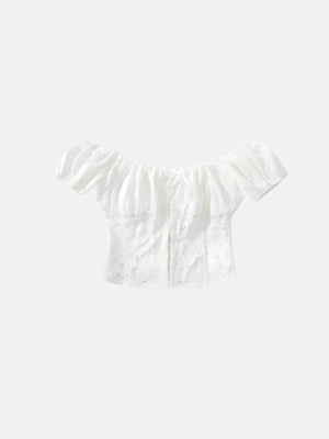 Y2K Lace Milkmaid Crop Top with lace trim, Y2K crop top styled with low rise bottoms