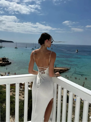 Y2K Lace Up Bodycon Midi Dress view 5 | MAUVSTUDIO®