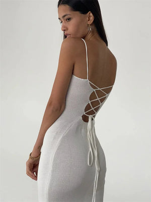 Y2K Lace Up Bodycon Midi Dress | MAUVSTUDIO®