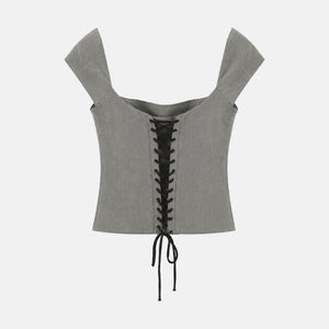 Y2K Lace Up Corset Top with lace trim, Y2K corset styled with low rise bottoms