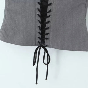 Y2K Lace Up Corset Top with lace trim, Y2K corset styled with low rise bottoms