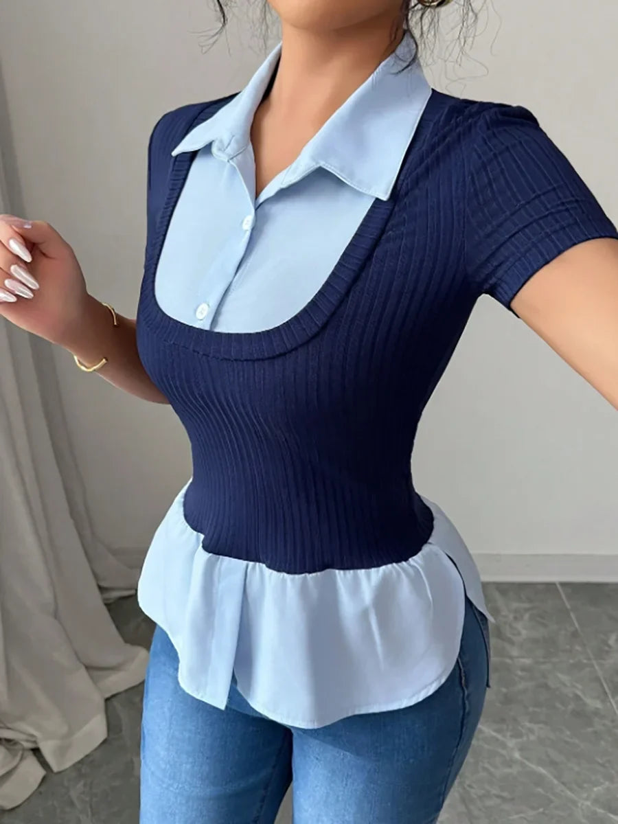 Y2K Layered Collar Knit Top with ribbed knit, Y2K top styled with low rise bottoms