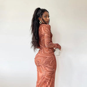 Y2K Marble Swirl Maxi Dress view 2 | MAUVSTUDIO®