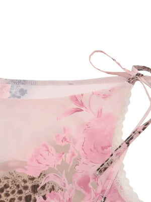 Y2K Mesh Floral Top with scalloped edges, Y2K tube top styled with low rise bottoms