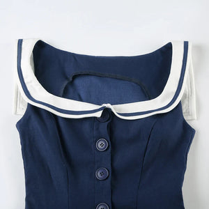 Y2K Nautical Button Mini Dress view 3 | MAUVSTUDIO®