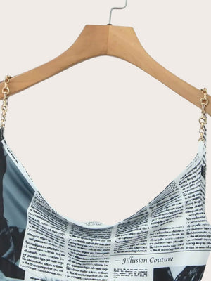 Y2K Newspaper Midi Dress view 5 | MAUVSTUDIO®