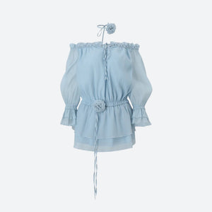 Y2K Off Shoulder Ruffled Mini Dress view 4 | MAUVSTUDIO®